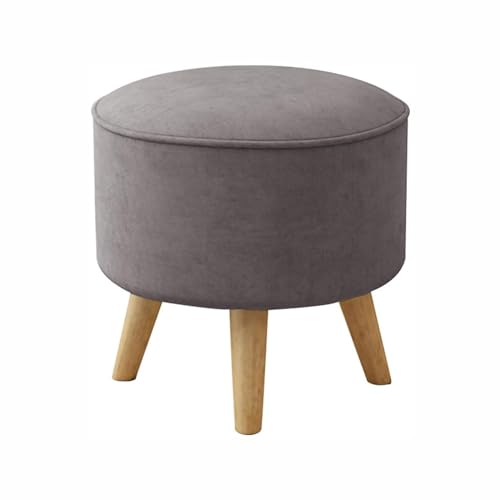 Runde Samt Ottomane Fußstütze mit Holzbeinen und Anti-Rutsch-Pads - Moderner Polsterhocker für Wohnzimmer, Couchtisch oder Sofa von Generisch