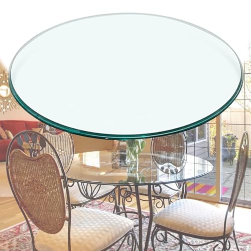 Runde Tischplatte aus gehärtetem Glas, Ø 38 cm - 100 cm, 8 mm dick, transparent, polierte Kanten, rutschfeste Pads, ideal für Ess-/Kaffee-/Gartentischersatz von Generisch
