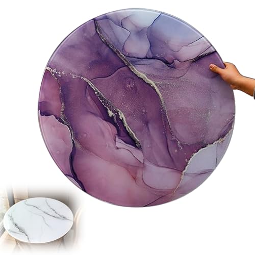 Runde Tischplatte aus gehärtetem Glas, violett, mit Aderung, langlebig, klares Glas, 80 cm von Generisch