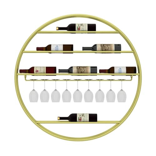 Runde Wandregale mit Weinglashalter, Likör-Ausstellungsregal, Whiskey-Regal für Zuhause, Bar, Wohnzimmer, Restaurant, Esszimmer, Gold-Finish, 85 cm Runde Wandregale mit Weinglashalter, Likör-Ausstellungsregal, Whiskey-Regal für Zuhause, Bar, Wohnzimmer, Restaurant, Esszimmer, Gold-Finish, 85 cm von Generisch