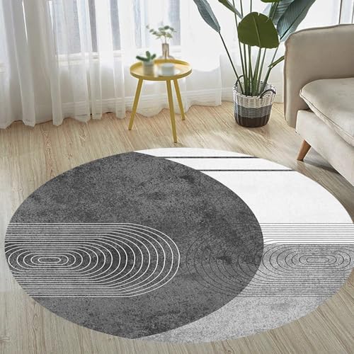 Runder, rutschfester, waschbarer Teppich, 160 cm Durchmesser, modernes geometrisches Design in Schwarz, Grau und Weiß, für großes Wohnzimmer und Schlafzimmer, stilvolle Heimdekor-Akzente von Generisch