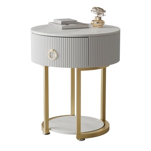 Runder Akzenttisch mit Schublade, moderner Metallbein-Beistelltisch für Wohnzimmer, Schlafzimmer, Büro – platzsparende Aufbewahrungslösung Runder Akzenttisch mit Schublade, moderner Metallbein-Beistelltisch für Wohnzimmer, Schlafzimmer, Büro – platzsparende Aufbewahrungslösung von Generisch