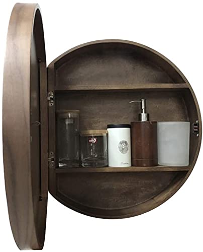 Runder Badezimmerspiegel aus Holz - 2-in-1 Kosmetik- & Schminkspiegel mit einzigartigem Design, Walnussholz-Finish, 60 cm Durchmesser für Modeliebhaber von Generisch