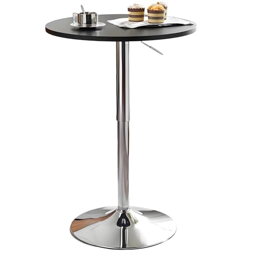 Runder Bartisch aus Holz und Chrom, höhenverstellbar, für Zuhause und Küche, Esszimmer, 61 cm Durchmesser von Generisch