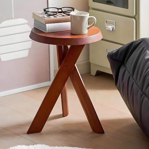 Runder Beistelltisch, Akzenttisch aus Massivholz, Kreuzbein-Design, Nachttisch im Bauernhaus-Stil, für Wohnzimmer oder Schlafzimmer in kleinen Räumen von Generisch
