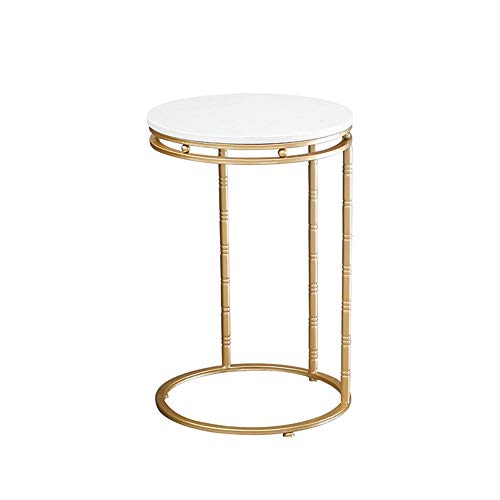 Runder Beistelltisch aus Marmor – Goldener Schmiedeeisen Snacktisch für Wohnzimmer, Mini-Eckschreibtisch für Schlafzimmer von Generisch