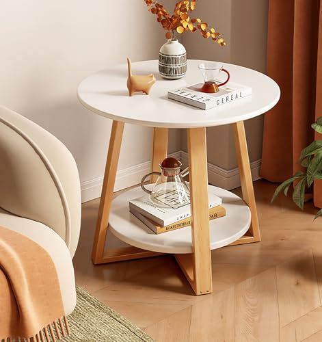 Runder Beistelltisch mit 2-stöckigem Regal, kompakter Beistelltisch aus Holz für kleine Räume, perfekt für Wohnzimmer, Schlafzimmer und Terrasse Runder Beistelltisch mit 2-stöckigem Regal, kompakter Beistelltisch aus Holz für kleine Räume, perfekt für Wohnzimmer, Schlafzimmer und Terrasse von Generisch