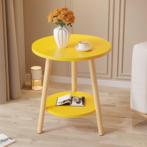 Runder Beistelltisch mit 2-stöckigem Stauraum, Massivholz & MDF-Desktop, kleines platzsparendes Design, langlebig und stilvoll für Wohnzimmer oder Schlafzimmer Runder Beistelltisch mit 2-stöckigem Stauraum, Massivholz & MDF-Desktop, kleines platzsparendes Design, langlebig und stilvoll für Wohnzimmer oder Schlafzimmer von Generisch
