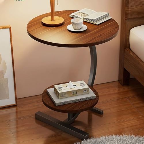 Runder Beistelltisch mit Ablage und Metallrahmen, platzsparendes C-förmiges Design für Wohnzimmer, Schlafzimmer, Büro von Generisch