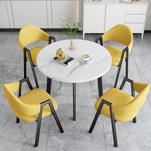 Runder Büro-Empfangstisch und Stuhl-Set, kleiner Konferenztisch mit kräftigem Metallsockel, stabiles und starkes Verhandlungstisch und Stuhl-Set für Home-Office-Schreibtische und Konferenzraum (Gelb) von Generisch