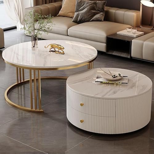 Runder Couchtisch, 2er Set, mit reichlich Stauraum, einfache Wartung, ideal für Wohnzimmer, Schlafzimmer, Büro, Balkon oder Wohnung, modernes Design in Gold-Finish (Größen 35x50 und 45x70) von Generisch