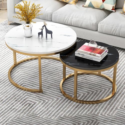 Runder Couchtisch Nisttische 2er Set, Modernes Design für Wohnzimmer, Büro, Balkon, Sinterstein Beistelltisch mit Metallgestell von Generisch