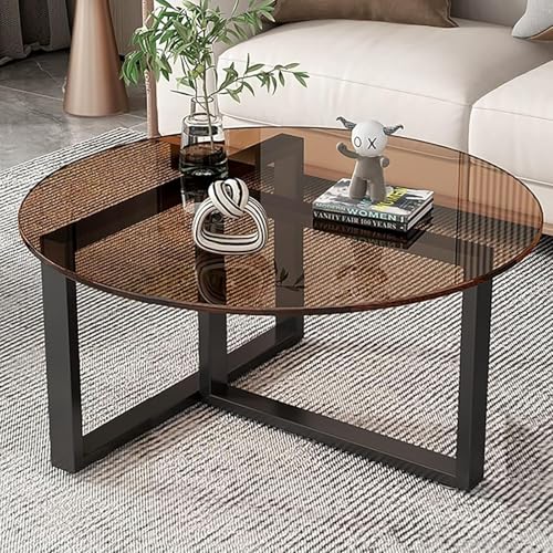 Runder Couchtisch aus Glas – Tischplatte aus gehärtetem Glas, schmiedeeiserne Metallbeine, sicheres und stabiles Design von Generisch