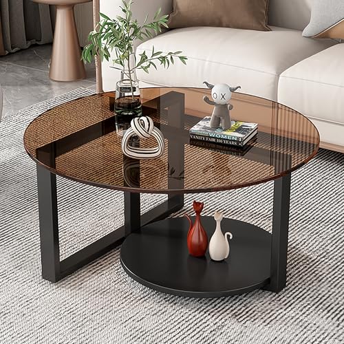 Runder Couchtisch aus Glas mit Ablage, für Wohnzimmer, Büro, 2 Etagen, Tischplatte aus gehärtetem Glas (braun, 60 x 45 cm) von Generisch