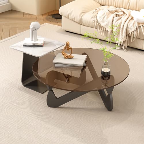 Runder Couchtisch aus Glas mit dreieckigen Halterungsbeinen, moderner Beistelltisch für Wohnzimmer, Schlafzimmer, Balkon Runder Couchtisch aus Glas mit dreieckigen Halterungsbeinen, moderner Beistelltisch für Wohnzimmer, Schlafzimmer, Balkon von Generisch