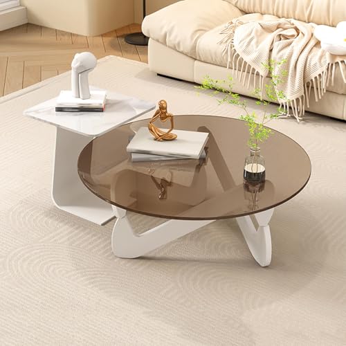 Runder Couchtisch aus Glas mit dreieckigen Halterungsbeinen, moderner Beistelltisch für Wohnzimmer, Schlafzimmer, Balkon Runder Couchtisch aus Glas mit dreieckigen Halterungsbeinen, moderner Beistelltisch für Wohnzimmer, Schlafzimmer, Balkon von Generisch