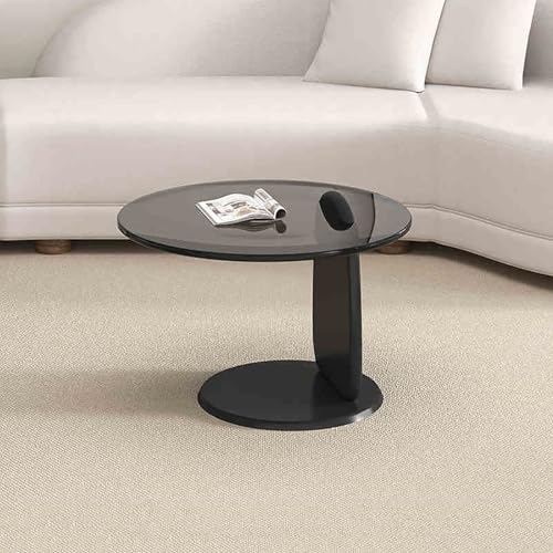Runder Couchtisch aus Glas – moderner Mitteltisch aus der Mitte des Jahrhunderts mit Holzsockel, minimalistischer Akzenttisch für Wohnzimmer und Heimbüro Runder Couchtisch aus Glas – moderner Mitteltisch aus der Mitte des Jahrhunderts mit Holzsockel, minimalistischer Akzenttisch für Wohnzimmer und Heimbüro von Generisch