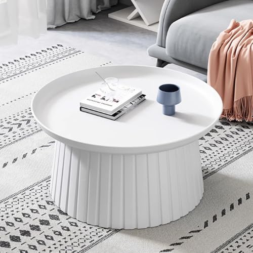 Runder Couchtisch für Wohnzimmer, schlichtes Design, Kunststoff, Mitteltisch mit Tablett, vielseitig für Wohnzimmer, Schlafzimmer, Büro, 70 cm Durchmesser von Generisch