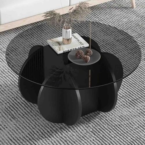 Runder Couchtisch mit Massivholzsockel und klarer Tischplatte aus gehärtetem Glas, modernes Design für Wohnzimmer und Terrasse Runder Couchtisch mit Massivholzsockel und klarer Tischplatte aus gehärtetem Glas, modernes Design für Wohnzimmer und Terrasse von Generisch