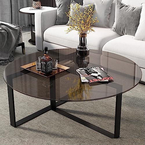 Runder Couchtisch mit Tischplatte aus gehärtetem Glas, modernes minimalistisches Design für Wohnzimmer von Generisch