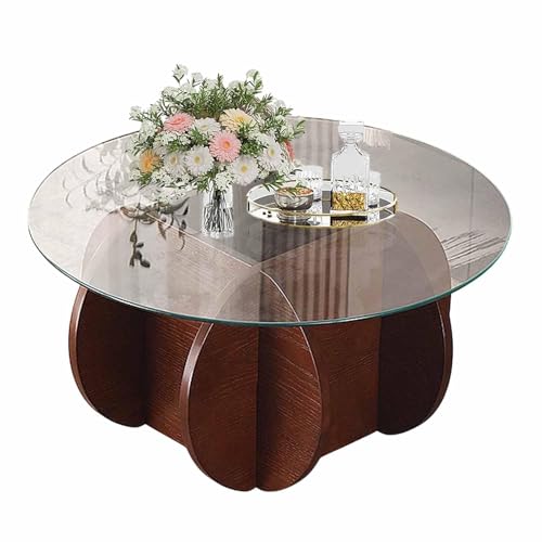 Runder Couchtisch mit Tischplatte aus gehärtetem Glas und Blütenblattablage, Mid-Century-Design für Wohnzimmerdekoration, einfache Montage Runder Couchtisch mit Tischplatte aus gehärtetem Glas und Blütenblattablage, Mid-Century-Design für Wohnzimmerdekoration, einfache Montage von Generisch