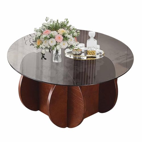 Runder Couchtisch mit Tischplatte aus gehärtetem Glas und Blütenblattablage, Mid-Century-Design für Wohnzimmerdekoration, einfache Montage von Generisch