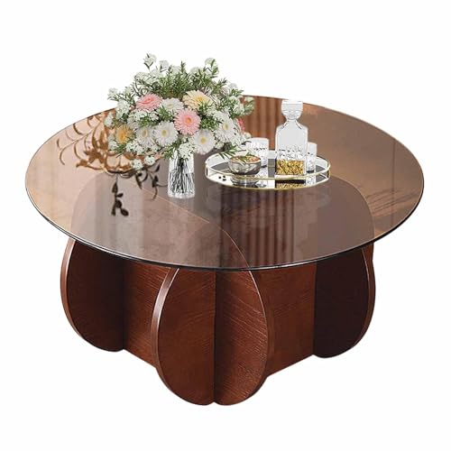 Runder Couchtisch mit Tischplatte aus gehärtetem Glas und Blütenblattablage, Mid-Century-Design für Wohnzimmerdekoration, einfache Montage von Generisch