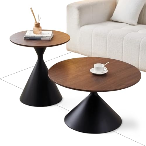 Runder Couchtisch und Beistelltisch, modern, schwarz, runder Teetisch und Beistelltisch, kleiner Wohnzimmertisch, 2er-Set, Holzfarbe, Einheitsgröße Runder Couchtisch und Beistelltisch, modern, schwarz, runder Teetisch und Beistelltisch, kleiner Wohnzimmertisch, 2er-Set, Holzfarbe, Einheitsgröße von Generisch