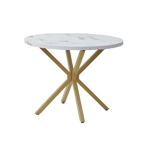 Runder Esstisch, dicke MDF-Platte mit Metallbeinen, 100 cm, Sitzplätze 4–6, moderne Möbel für Esszimmer oder Büro, dunkelbraunes Finish Runder Esstisch, dicke MDF-Platte mit Metallbeinen, 100 cm, Sitzplätze 4–6, moderne Möbel für Esszimmer oder Büro, dunkelbraunes Finish von Generisch