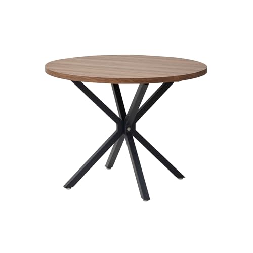Runder Esstisch, dicke MDF-Platte mit Metallbeinen, 100 cm, Sitzplätze 4–6, moderne Möbel für Esszimmer oder Büro, dunkelbraunes Finish von Generisch