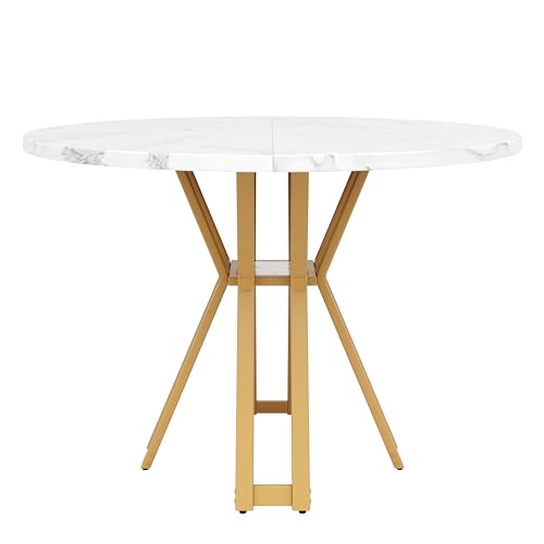 Runder Esstisch, für 4–6 Personen, geeignet für ESS- und Wohnzimmer, goldene Beine, Marmor-MDF-Platte (100 x 100 x 76 cm) von Generisch
