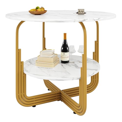 Runder Esstisch (80×80×76cm), Küchen-Esstisch, runder Couchtisch für 4 Personen, mit einer kleinen runden Platte in der Mitte zur Aufbewahrung, geeignet für Esszimmer, Wohnzimmer, MDF-Marmor-Tischplat von Generisch