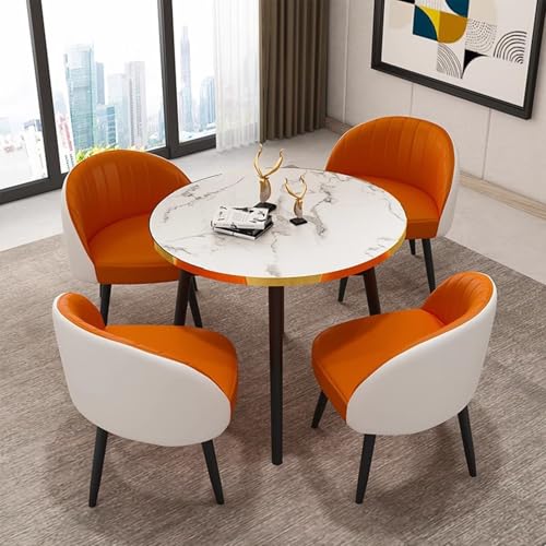 Runder Esstisch Set für 4 Personen - Stilvolle Küchen- & Esszimmermöbel mit Stühlen Moderner Empfangs- & Büro-Verhandlungstisch (Vibrant Orange) von Generisch
