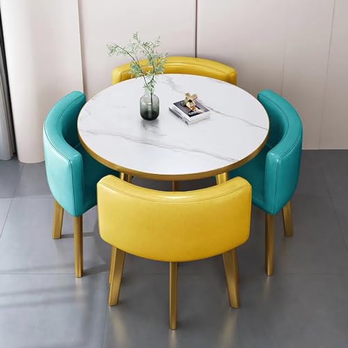 Runder Esstisch Set für 4 Personen mit Marmorplatte und Stühlen Büro Empfang Schreibtisch und Stuhl inklusive, geeignet für Lounge und Wohnzimmer von Generisch