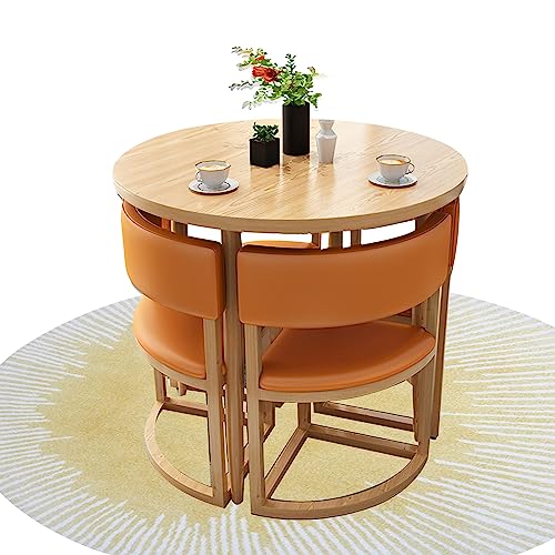 Runder Esstisch Set mit 4 Stühlen 80cm Küche Bar Tisch Stilvolle Café-Möbel Wohnzimmer & Büro Empfang Bequem mit Rückenlehne Ideal für Balkon Bibliothek & Bistro von Generisch