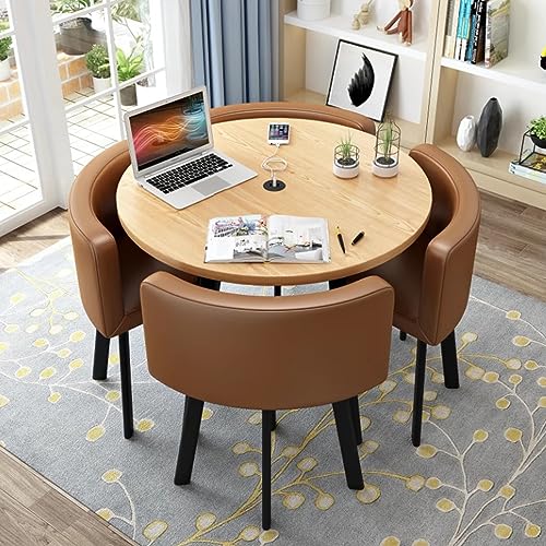 Runder Esstisch Set mit 4 Stühlen - Moderne Möbel für Küche, Lounge oder Wohnzimmer, ideal für kleine Büro- oder Konferenzräume von Generisch