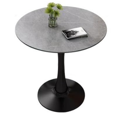 Runder Esstisch aus Marmor, 80 cm – Freizeittisch aus der Mitte des Jahrhunderts mit Metallfuß für Zuhause, Esszimmer, moderner grauer Küchentisch für Café von Generisch