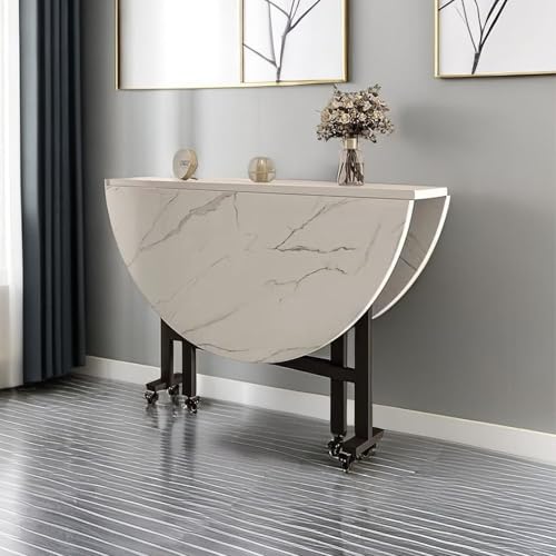 Runder Esstisch aus Marmor, zusammenklappbar, ausziehbar, Küchentisch auf 6 Rädern, platzsparendes mobiles Design für kleine Räume, perfekt für Esszimmer und Wohnungen. von Generisch