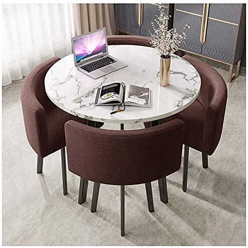 Runder Esstisch aus Marmor mit Metallbeinen, schlichtes Design für Zuhause und Büro, perfekt für Wohn- und Geschäftsräume, Sitzplätze 4, inklusive Stühlen aus Baumwollleinen Runder Esstisch aus Marmor mit Metallbeinen, schlichtes Design für Zuhause und Büro, perfekt für Wohn- und Geschäftsräume, Sitzplätze 4, inklusive Stühlen aus Baumwollleinen von Generisch