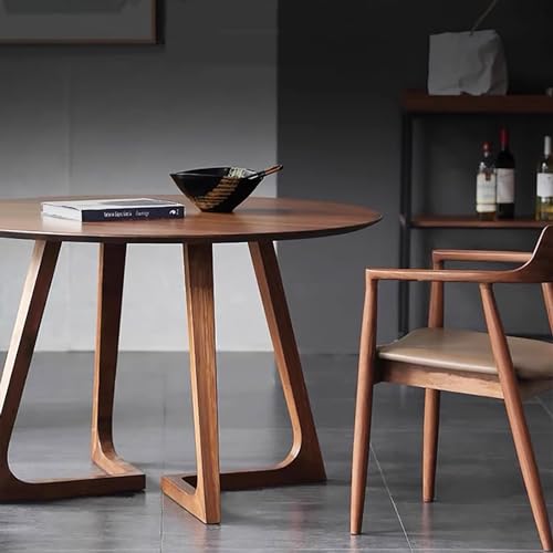 Runder Esstisch aus Massivholz für 4 Personen, moderner Küchentisch mit rustikalem Sockel, kleiner Freizeit-Couchtisch, 119,9 cm L x 119,9 cm B x 74,9 cm H, Braun von Generisch