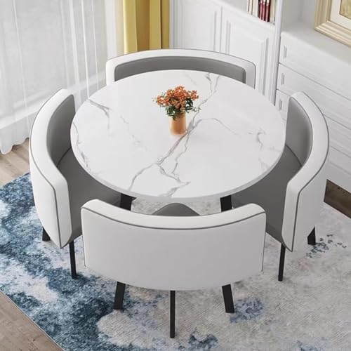 Runder Esstisch und 4 Stühle, Kombination aus Couchtisch und Stuhl für Wohnzimmer und Küche, Balkon Esstisch (Farbe: Weiß, Größe: 70 cm) von Generisch