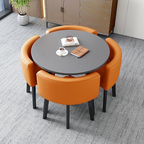 Runder Esstisch und Stuhl Set für 4 Personen, kompakte Küchen- und Wohnzimmermöbel, ideal für kleine Räume und Balkone von Generisch