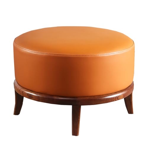 Runder Fußhocker, Ottomane, gepolsterte PU-Fußstütze mit weicher Polsterung und Holzbeinen für bequemes Sitzen im Schlafzimmer, Wohnzimmer, Eingangsbereich Runder Fußhocker, Ottomane, gepolsterte PU-Fußstütze mit weicher Polsterung und Holzbeinen für bequemes Sitzen im Schlafzimmer, Wohnzimmer, Eingangsbereich von Generisch