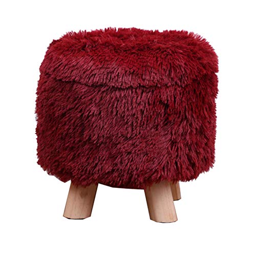 Runder Fußhocker Ottomane mit Aufbewahrungsbox und Plüschkissen Kleiner Kommode Hocker zum Wechseln von Schuhen Multifunktionaler Pouf Stuhl mit Holzbeinen, Rot von Generisch