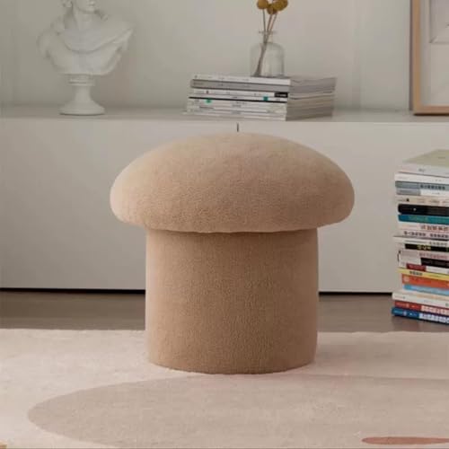 Runder Hocker Lammwolle Stoff Pilzhocker Massivholz Hocker Weiche Fußstütze Hocker für Wohnzimmer Schlafzimmer Arbeitszimmer Küche Balkon von Generisch