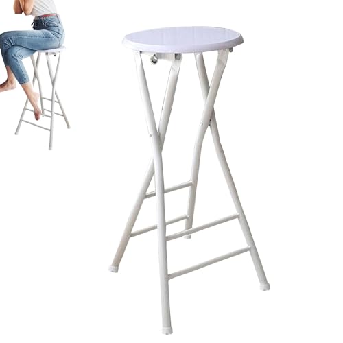 Runder Klapphochstuhl ohne Rückenlehne Verstellbarer Thekenhocker 60/70/80cm Tragbarer Barstuhl mit Fußstütze Platzsparender Küchenhocker (Weiß 70cm/28inch) von Generisch