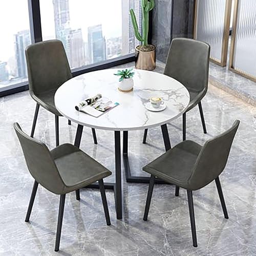 Runder Konferenztisch & 4 Stühle Set Büro Empfang Esstisch für Wohnzimmer Balkon Schlafzimmer Braun & Weiß 80x80x75 cm Modernes Grau-Design Runder Konferenztisch & 4 Stühle Set Büro Empfang Esstisch für Wohnzimmer Balkon Schlafzimmer Braun & Weiß 80x80x75 cm Modernes Grau-Design von Generisch
