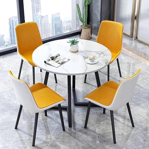 Runder Konferenztisch & 4 Stühle Set Büro Empfang Möbel Esstisch für Wohnzimmer Balkon Schlafzimmer Braun & Weiß 80x80x75cm Modernes Design von Generisch