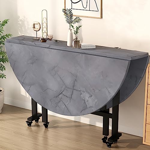 Runder Küchentisch auf Rädern, vielseitig, platzsparend, zusammenklappbar, Esstisch, zusammenklappbar, ausziehbar, Schreibtisch für Küche und Büro, Grau, 100 cm von Generisch