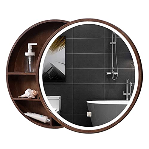Runder LED-Badezimmerspiegelschrank - Wandmontierter Schminktisch für Schlafzimmer & Badezimmer - Stilvoller Holzspiegel mit versteckten Aufbewahrungslösungen - Modernes Design Runder LED-Badezimmerspiegelschrank - Wandmontierter Schminktisch für Schlafzimmer & Badezimmer - Stilvoller Holzspiegel mit versteckten Aufbewahrungslösungen - Modernes Design von Generisch